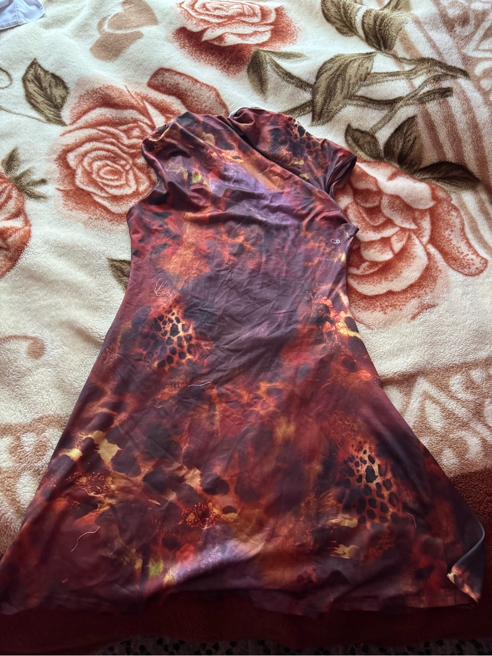 Elegant Sexy Brown Tie Dye Leopard Print Metal Decor Ruched Hem Mini Dress - Picture 6 of 6